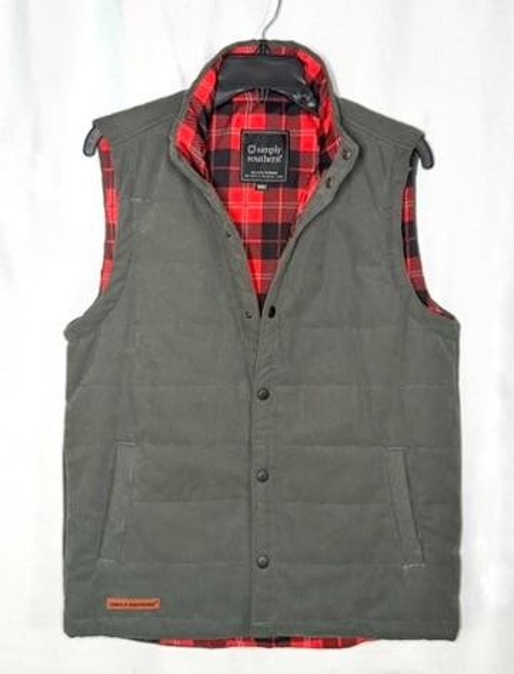 Simply Southern Puffer Vest Womens Small Gray Quilted Plaid Lined Snap Front